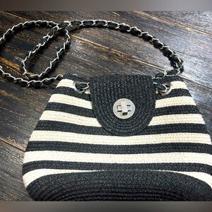 Black and White Small Straw Bag